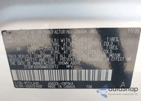 2010 Toyota Rav4 Limited z USA, uszkodzony, nr VIN 2T3DF4DV9AW032813